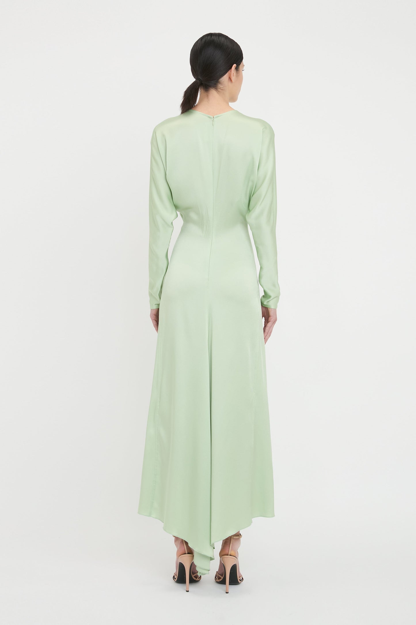 Long Sleeve Draped Midi Dress In Jade