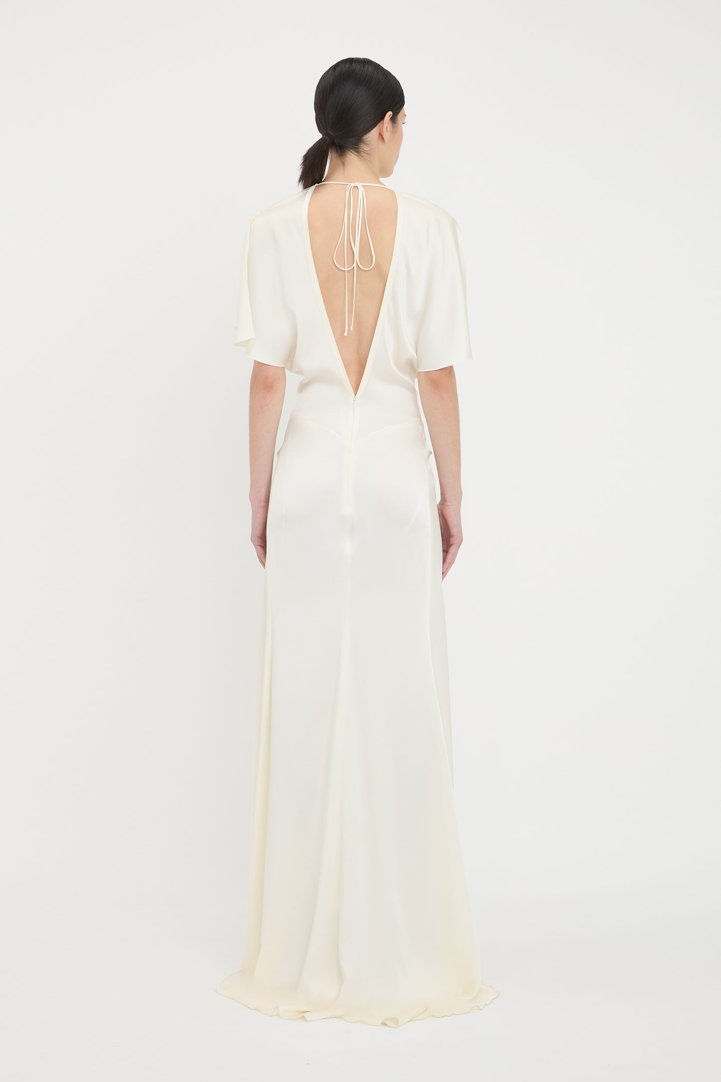 Gathered Waist Floor-Length Dress In Ivory