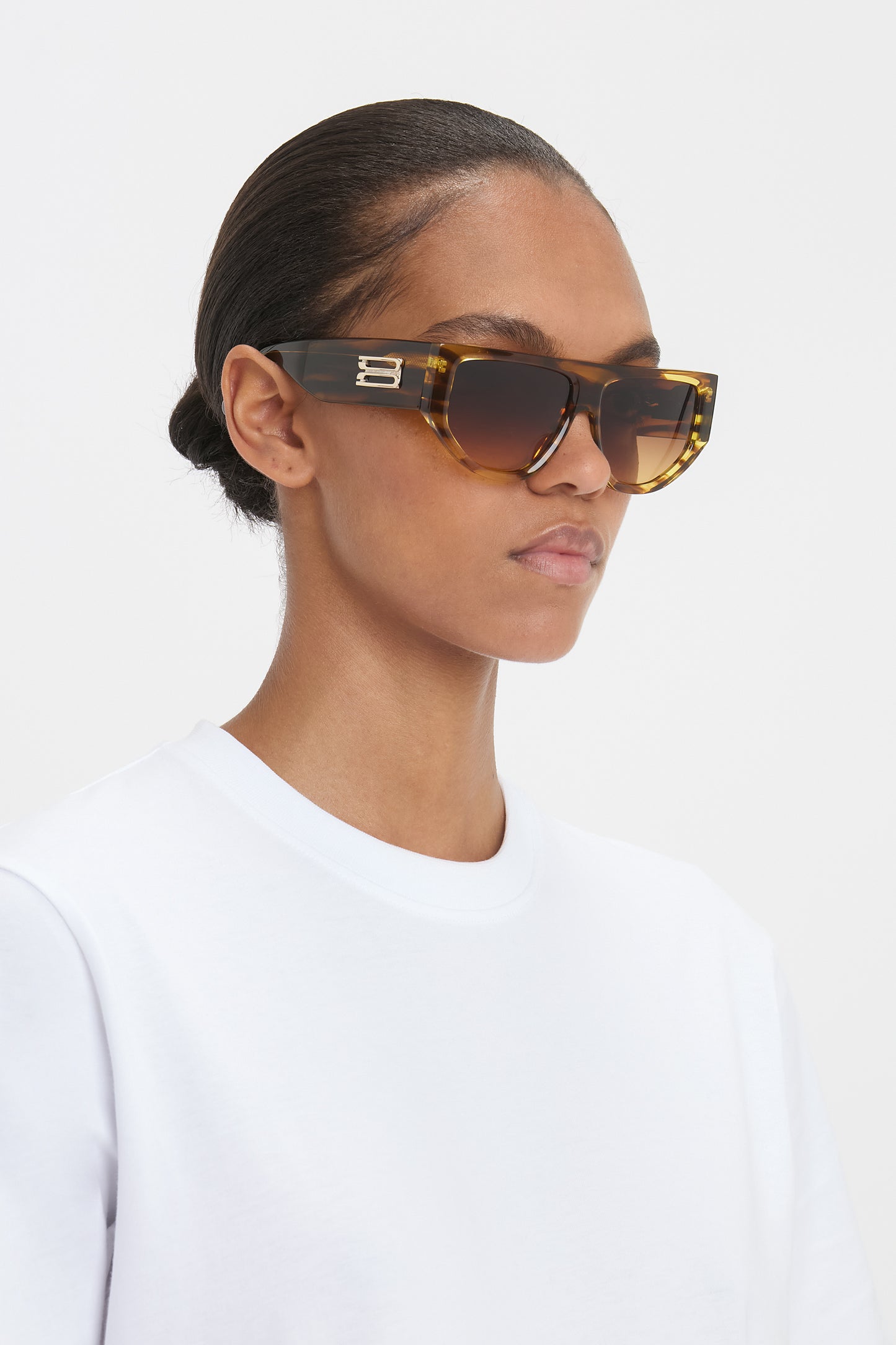 B Frame Logo Sunglasses In Striped Tobacco