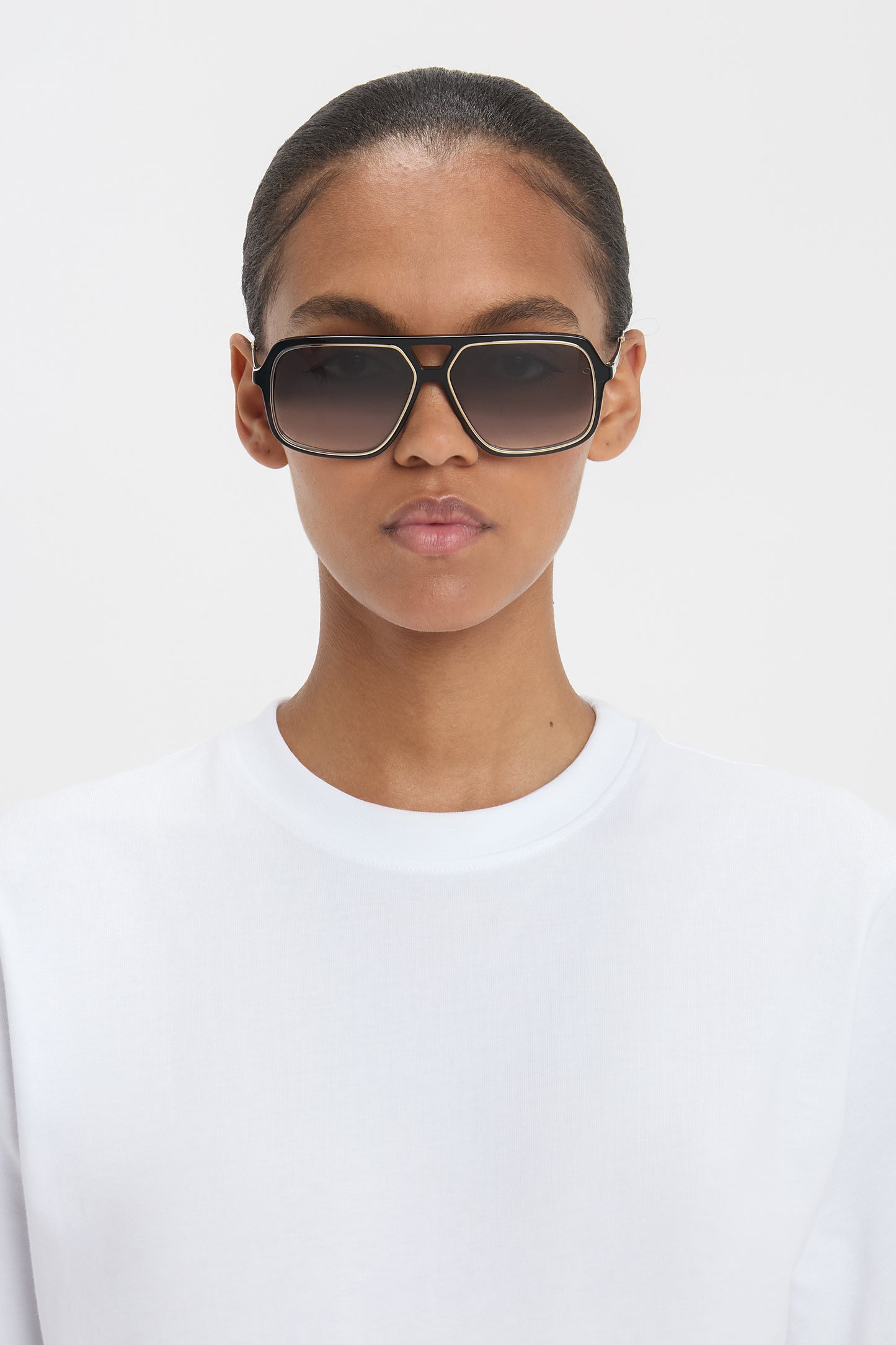 Double Bridge Aviator Sunglasses In Black