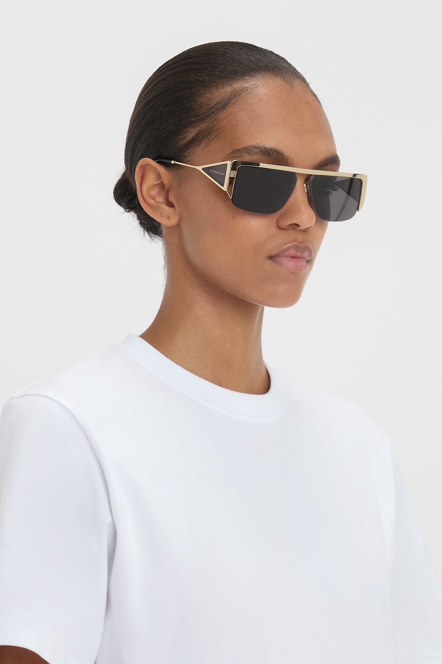 Flat Top Rectangular Sunglasses In Gold-Grey