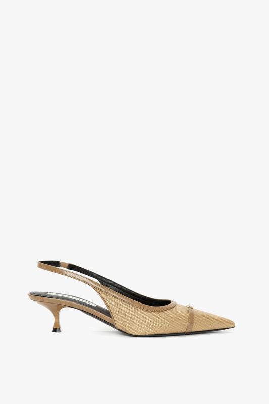 Rafia Slingback Kitten Heel In Light Beige