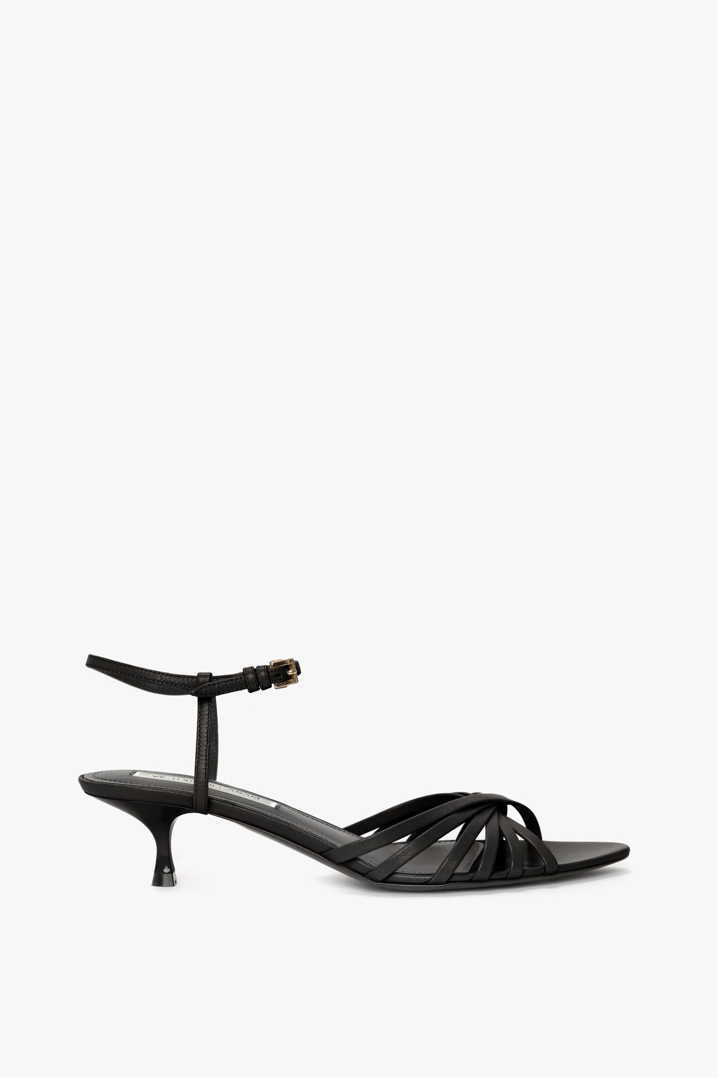 Open Toe Cage Kitten Heel In Black Leather