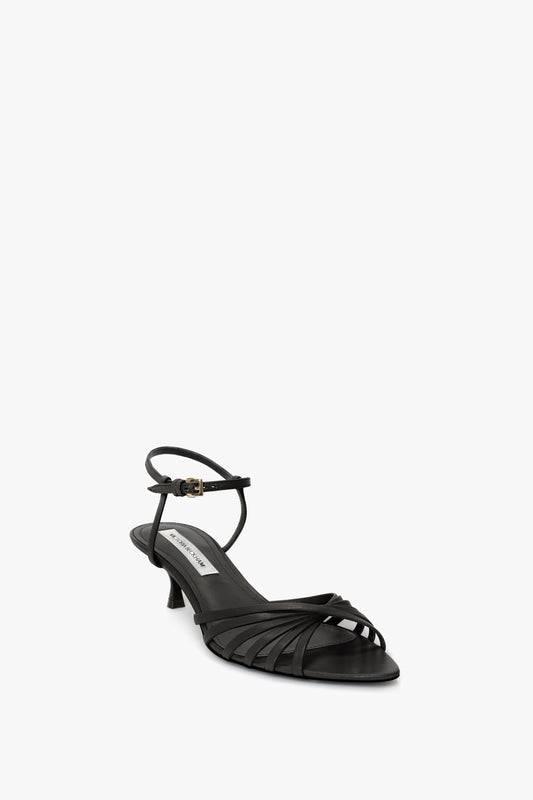 Open Toe Cage Kitten Heel In Black Leather