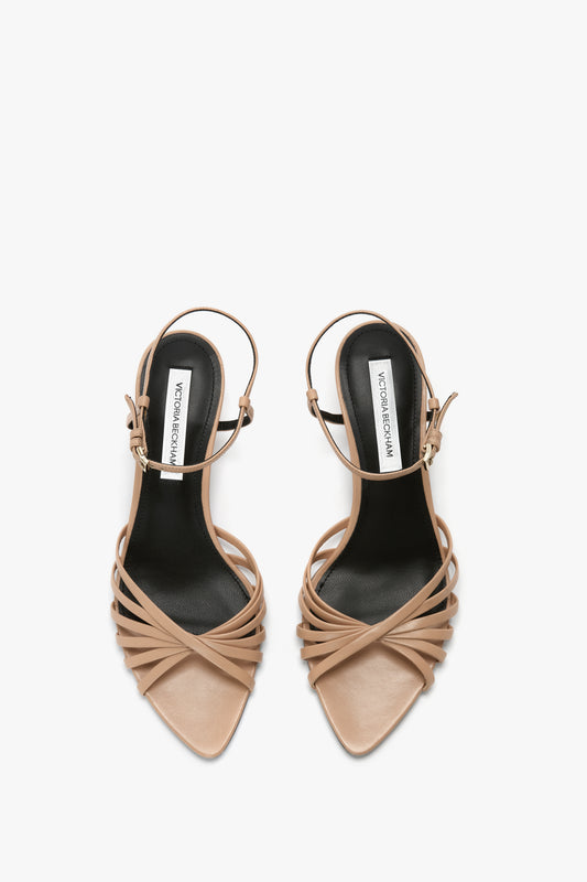 Open Toe Cage Kitten Heel In Taupe Leather