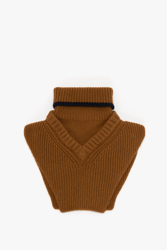 Knitted Polo Neck Bib In Camel-Navy