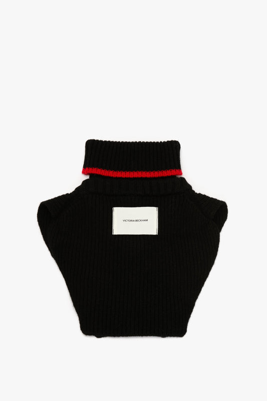 Knitted Polo Neck Bib In Black-Red