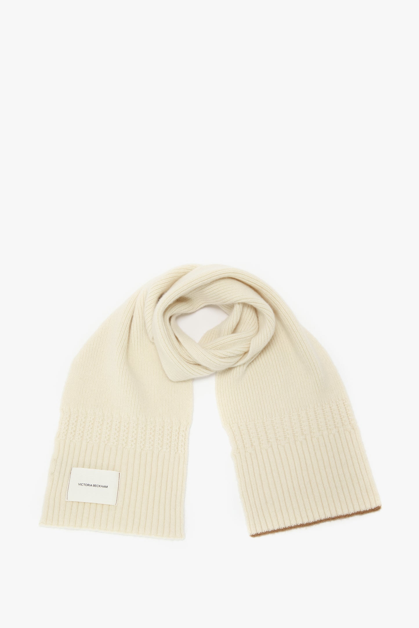 Logo Patch Scarf In Ivory-Camel