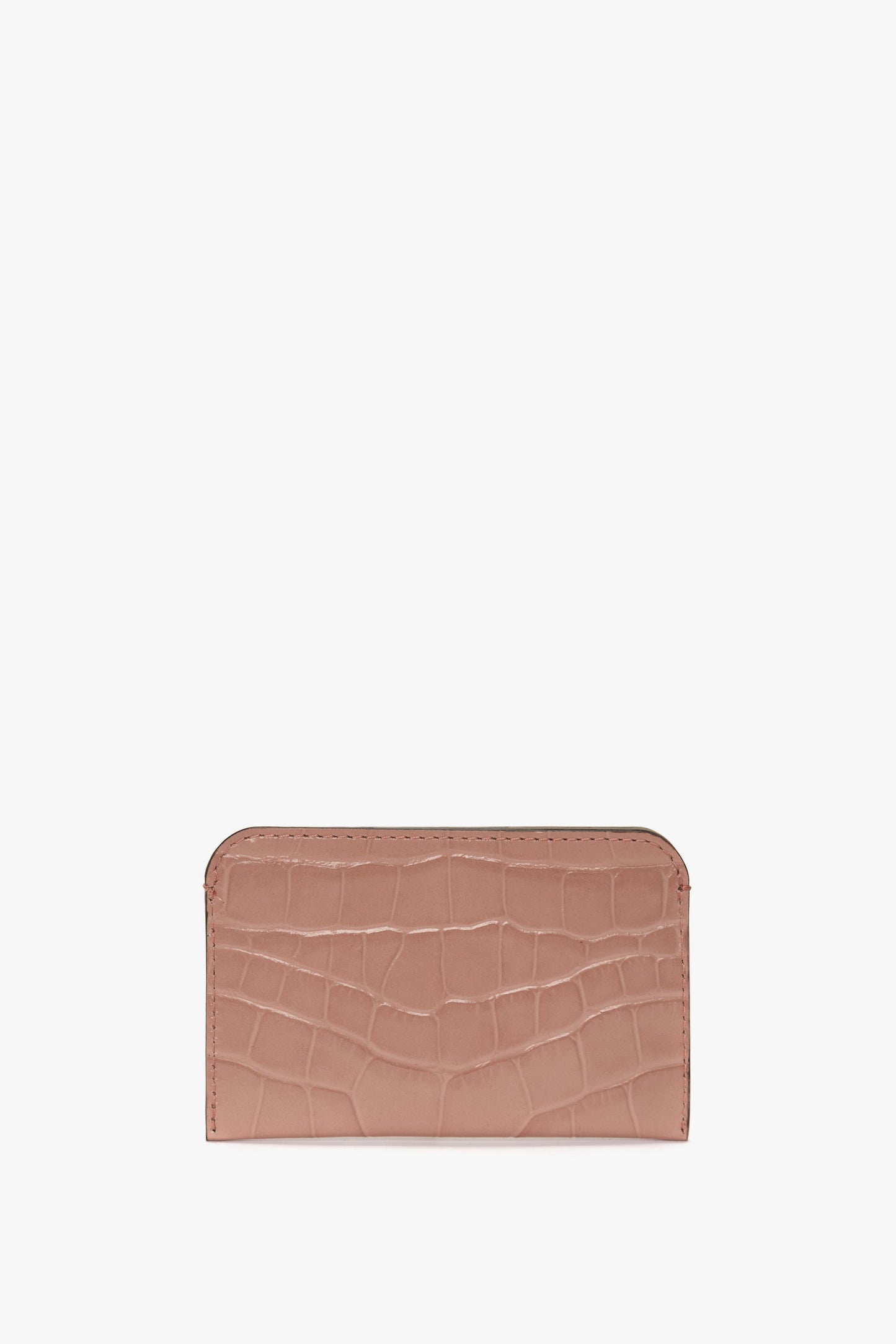 Envelope Card Holder In Blush Pink Croc Embossed Leather