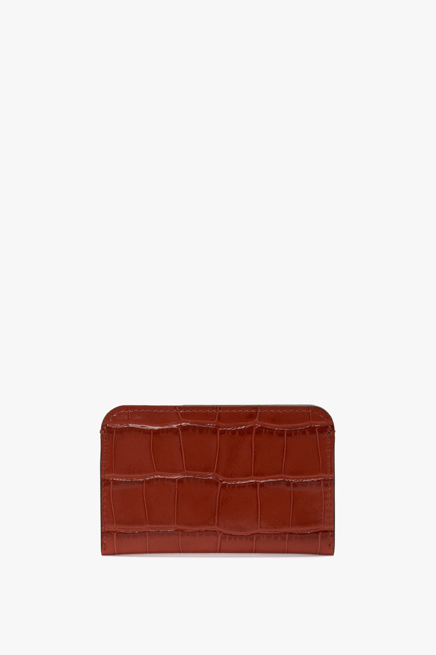 Envelope Card Holder In Brick Red Croc Embossed Leather