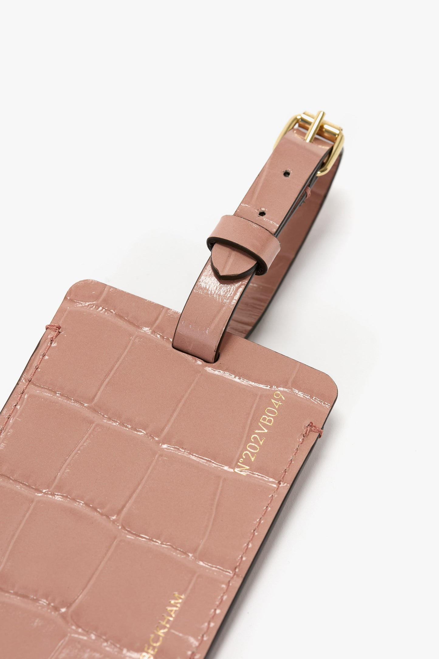 Luggage Tag In Blush Pink Croc Embossed Leather