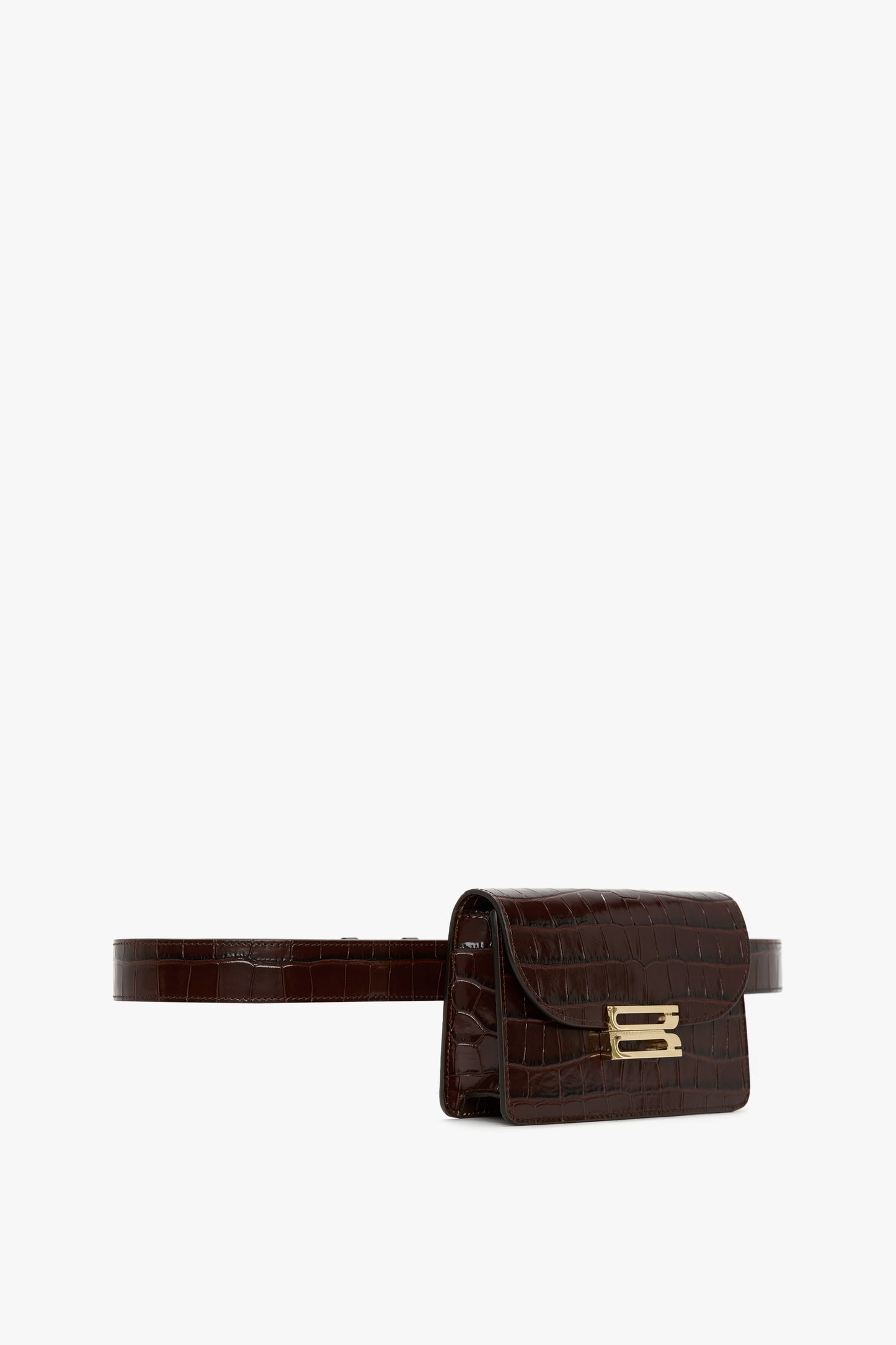 Nano Dorian Belt Bag In Dark Brown Croc Embossed Leather