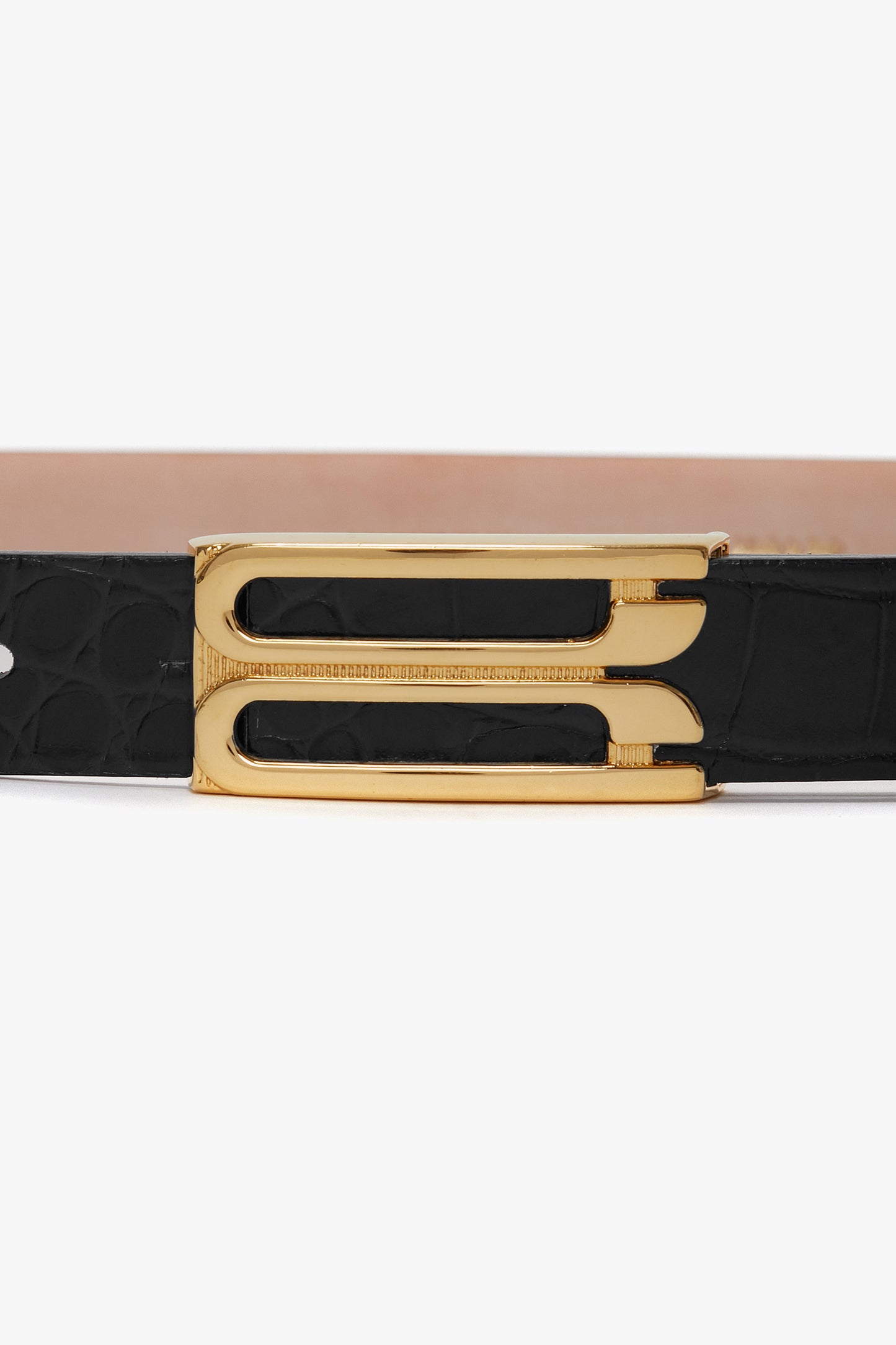 Frame Belt In Black Croc Embossed Calf Leather