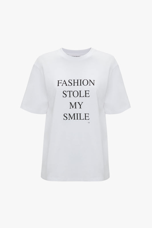 Fashion Stole My Smile Slogan T-Shirt In White