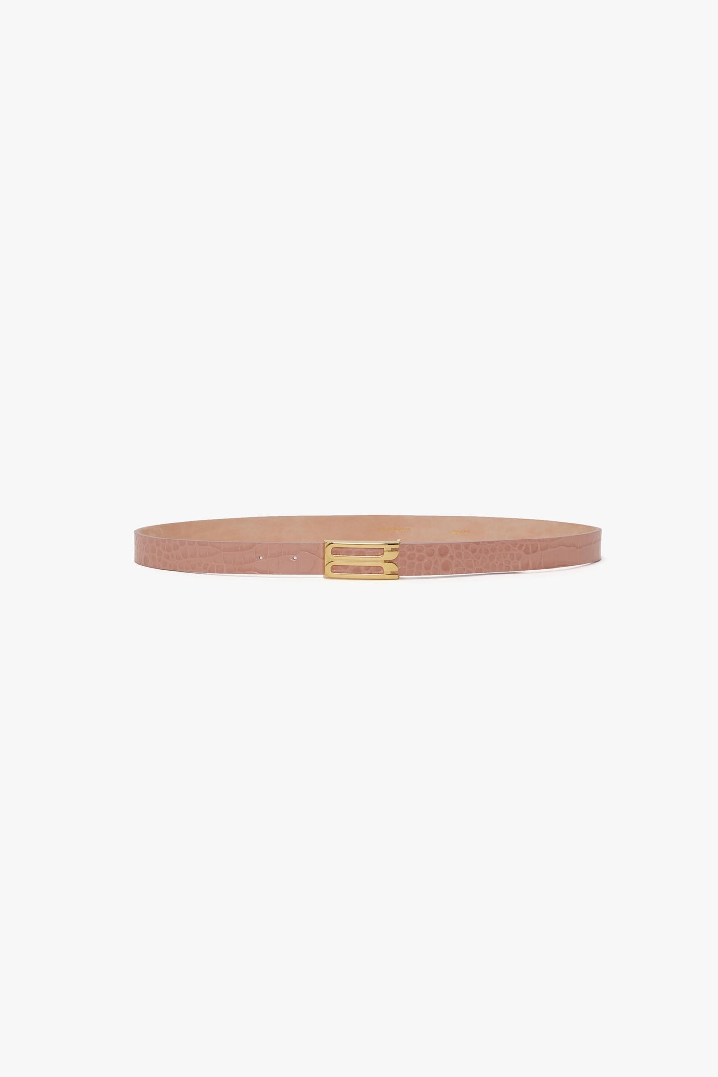 Frame Belt In Blush Pink Croc Embossed Leather