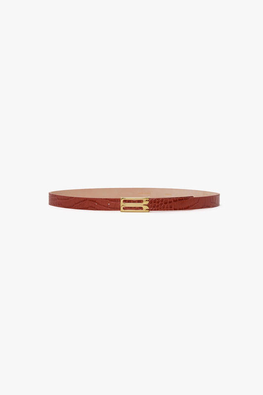 Frame Belt In Brick Red Croc Embossed Leather