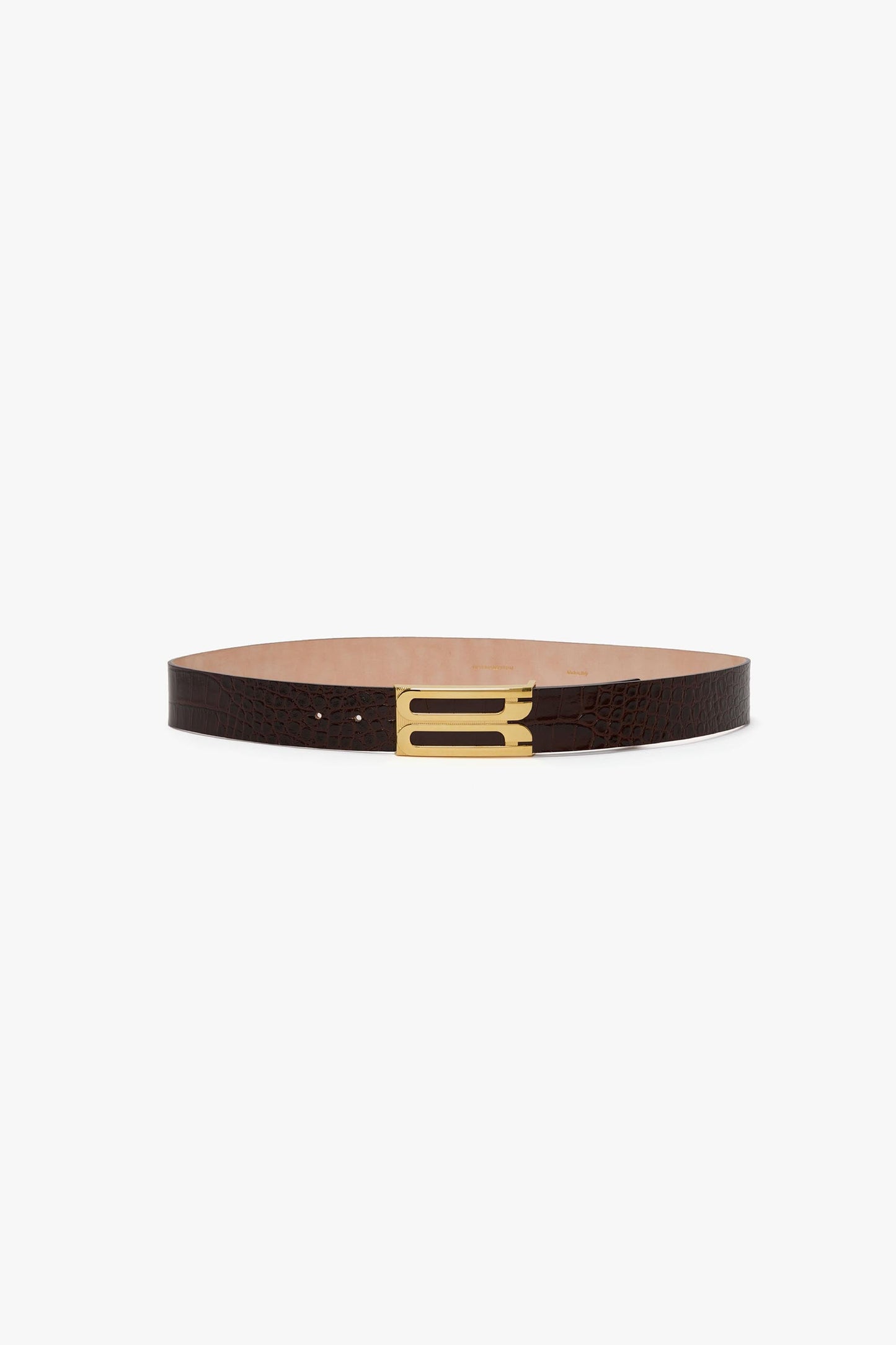 Jumbo Frame Belt In Dark Brown Croc Embossed Leather