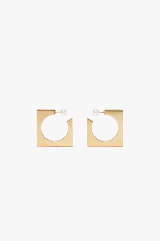 Square Faceted Hoop Earrings In Light Gold