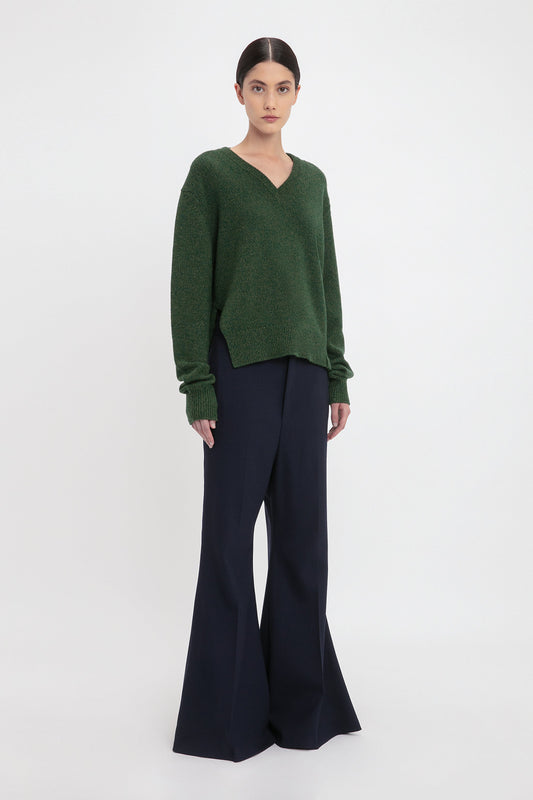 Convertible V-Neck Jumper In Spruce Green