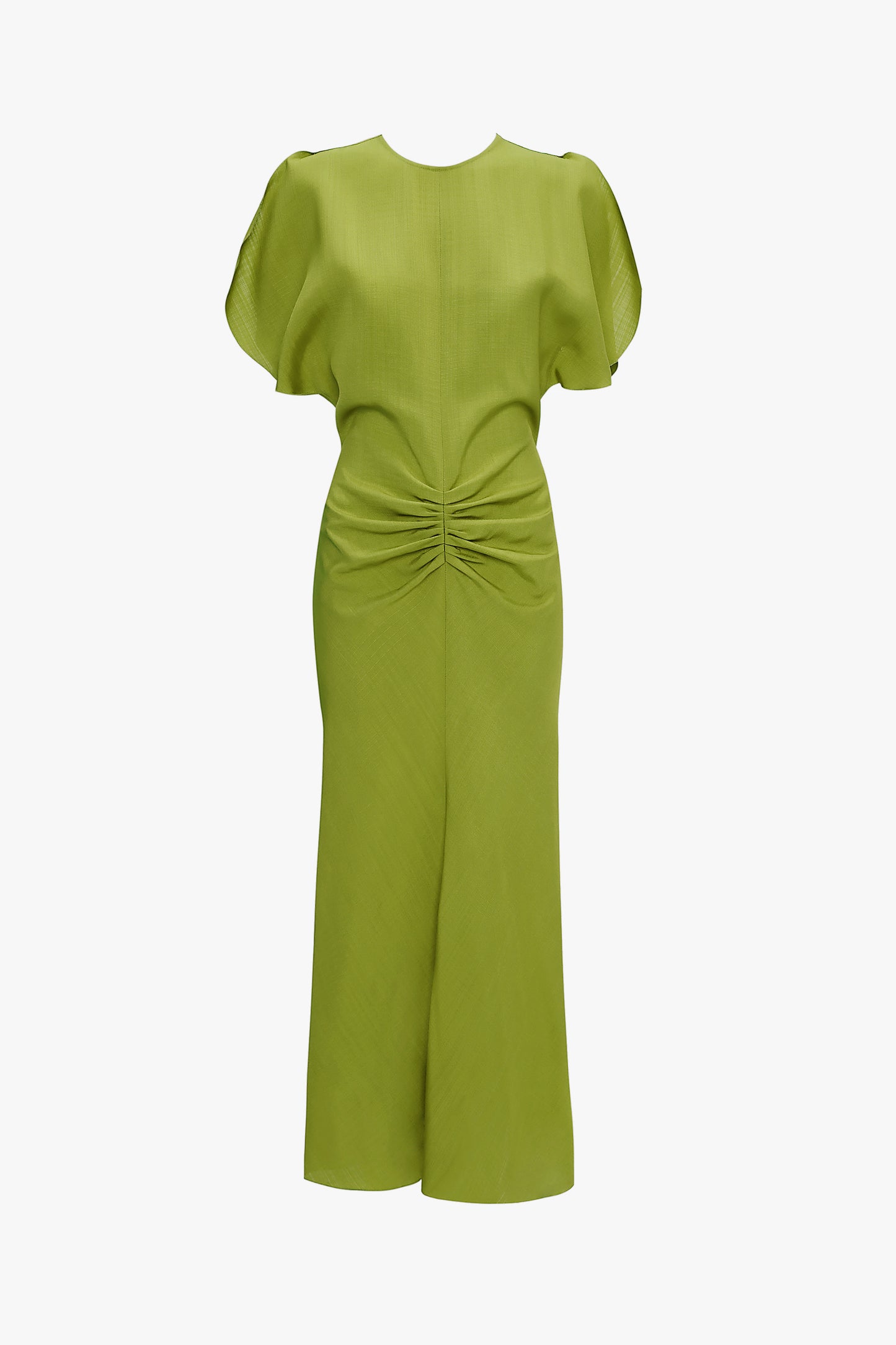 Gathered Waist Midi Dress In Parrot Green